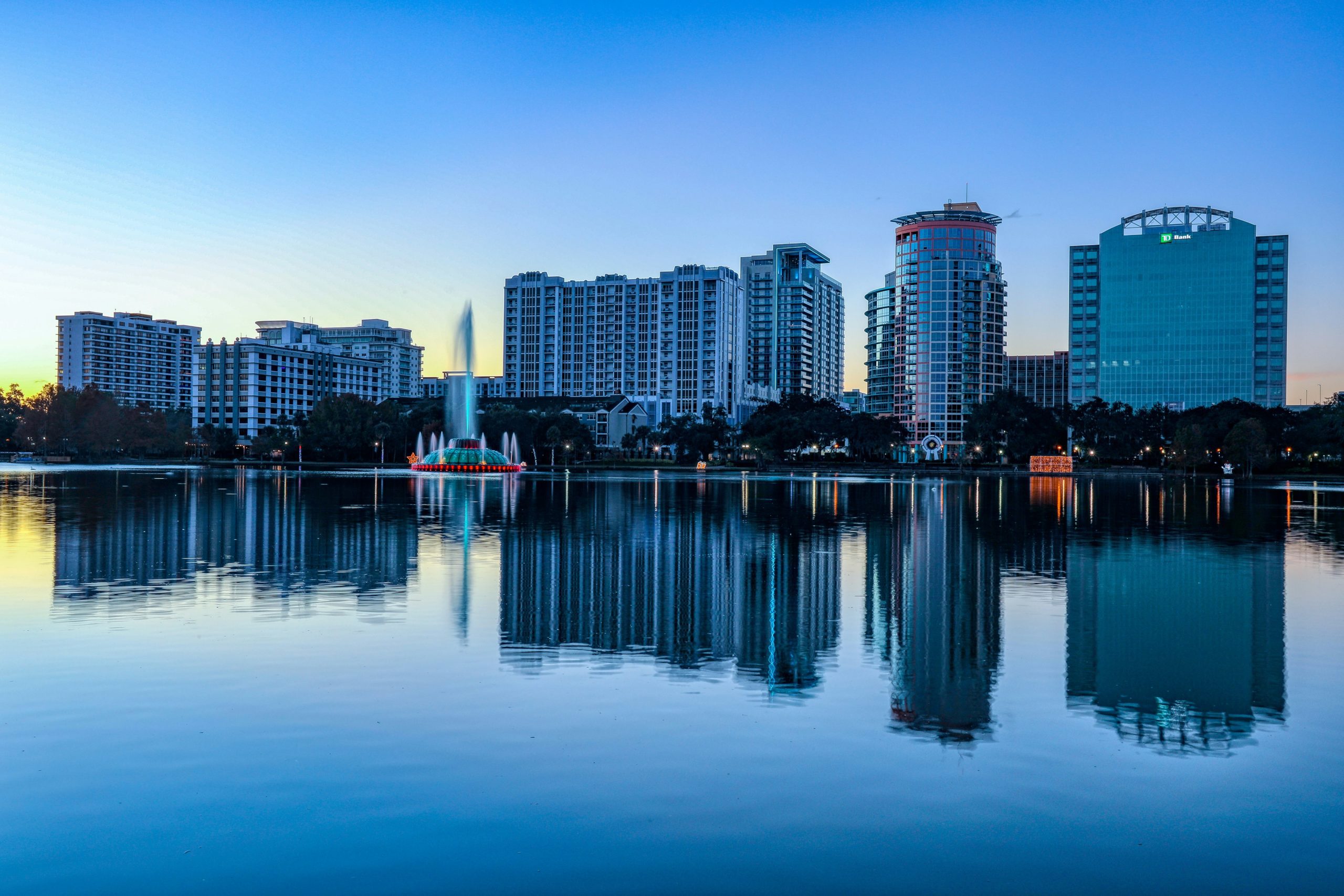 downtown Orlando Florida at dusk
